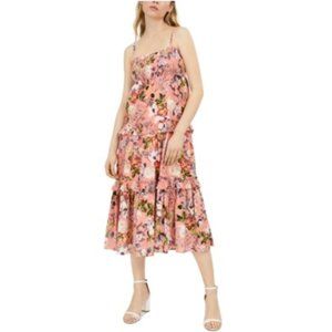NWT INC Orange Ruffled Floral Halter Top Knee-Length Sundress Size L $120 V0139